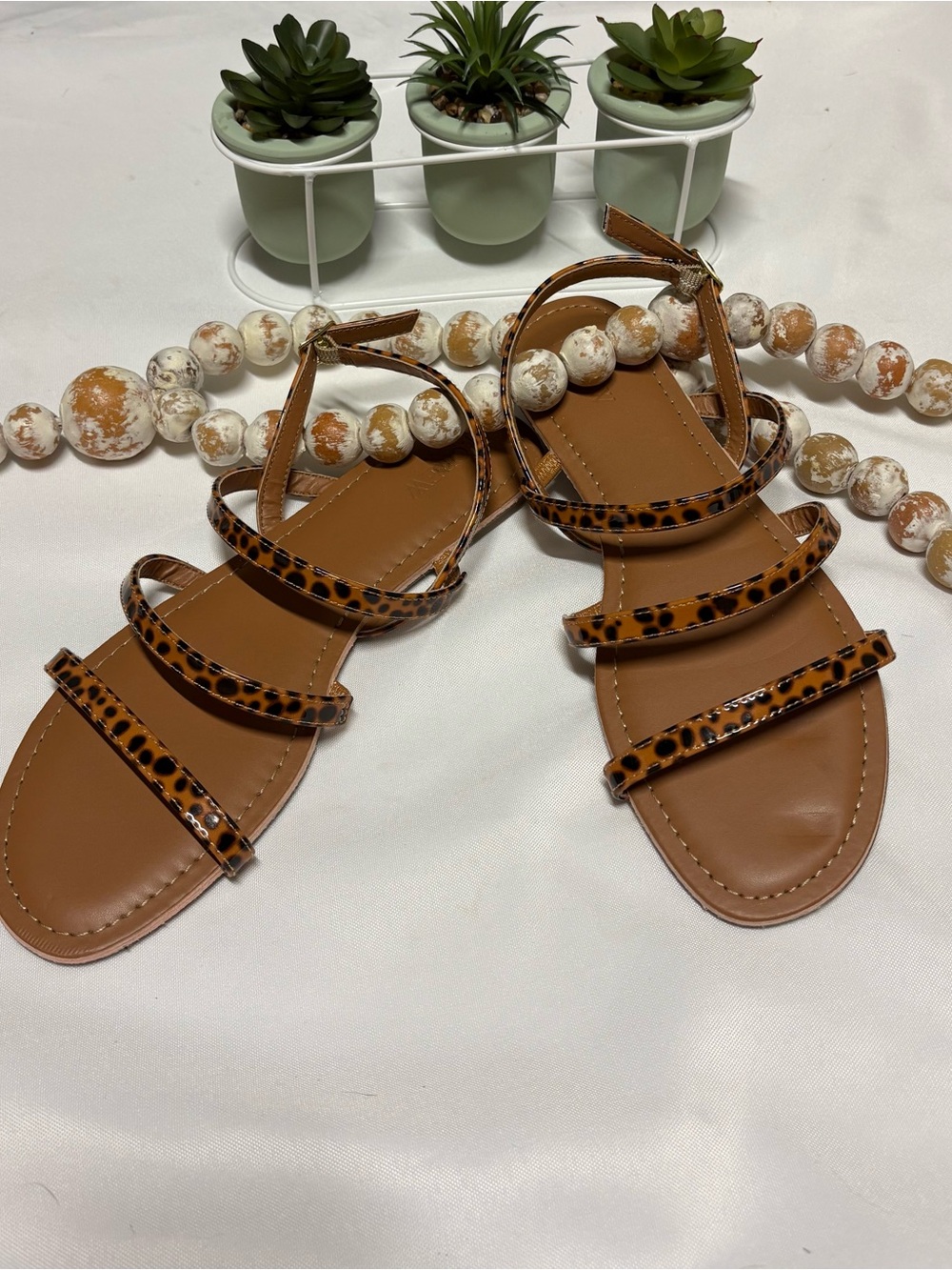 J. Crew Brown Tortoiseshell-Strap Flat Sandals